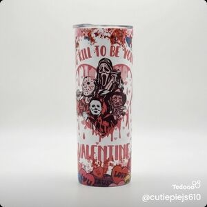 Valentine's Day Horror Themed Tumbler - Red and White